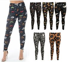 DAMEN SCHÄDEL PUMPKIN ROSE KREUZ SARGSCHLÄGER DEHNBAR HALLOWEEN LEGGINGS