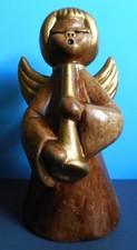 Original Bozener Engel Thun mit Flöte Trompete H. ca. 19cm - gold/braun