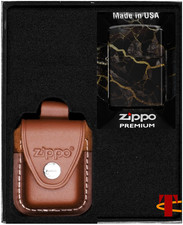 ZIPPO® Feuerzeug-Set Marmor-Design mit Lederetui in Geschenkbox, winddicht