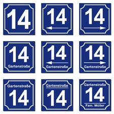 Hausnummer Hausnummernschild Schild - Alu Verbund - blau - Wunschtext - weiß