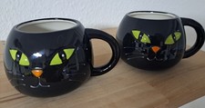 ? ? 2 Tassen Motiv Katze schwarz black cat Tee Kaffee 350ml keramik gebraucht 