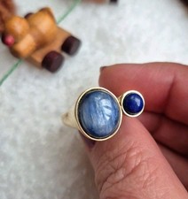Vintage Cabochon Kyanit + Lapislazuli 375 Gold Ring Gr. 57
