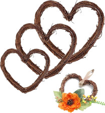 Rustikaler Rattan-Kranz Herzform DIY Deko Weide Ornament Tor Wand 3 Stk