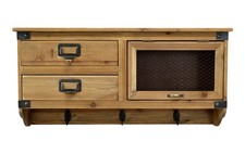 Wandregal Regal Holz mit 3 Haken 2 Schubladen Natur L 70cm Chic Antique 41069700