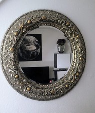 Dekorativer goldfabener runder Spiegel 120 cm