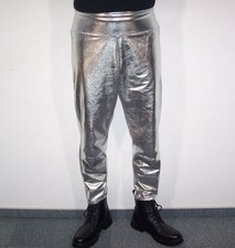 schöne glänzende stretch Leggings mit hohen Bund, Farbe Silber, Größe 2/3 XL