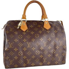 Louis Vuitton Handtasche Monogram Speedy 30 Leder Stoff Braun 3861