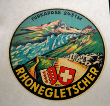 Schiebebild Furkapass Rhonegletscher Schweiz Souvenir-Aufkleber 60s  Oldtimer