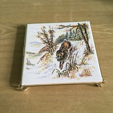 Vintage Fliesenuntersetzer 15x15 cm Hase Motiv