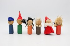 6 alte zauberhafte Holz Fingerpuppen Waldorf Erzgebirge Thüringen 60er70er Jahre