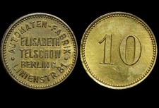 WERTMARKE: 10 Pfennig. AUTOMATEN-FABRIK ELISABETH TELSCHOW - LINIENSTR. - BERLIN