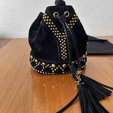 Saint Laurent YSL Sac Bourse Tasche Beutel Bucket Bag Schwarz Wildleder Nieten 