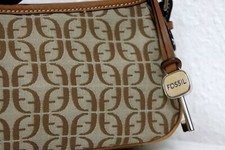 FOSSIL KLEINE DAMEN MONOGRAMM HAND SCHULTER TASCHE BRAUN BEIGE 