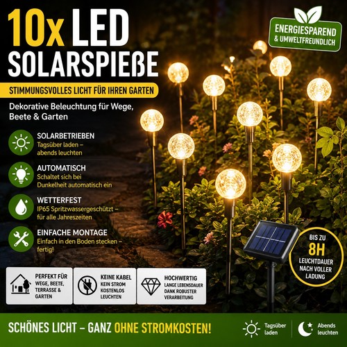 10xled solarspieße gartendeko - solarspieße,