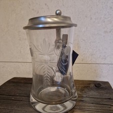 Bierkrug mit Zinndeckel, 0,5 L, Glas