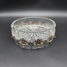 Jugendstil Kristallglas Schale mit 835er Silber - Geriffelt - Ca. 1910