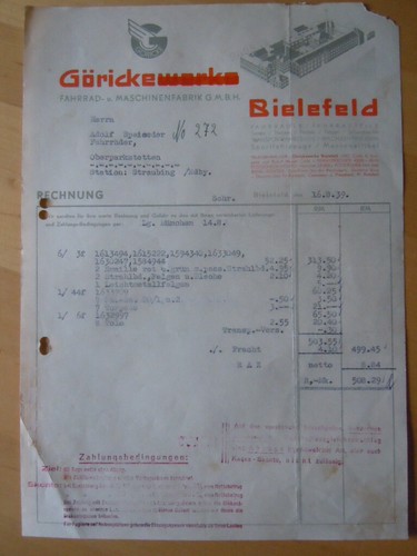 Rechnung 1939 göricke - ,