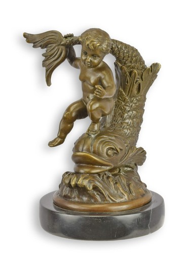 Bronzeskulptur putto engel - bronzeskulptur,
