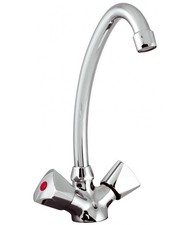 Zweigriff-Spültischarmatur, schwenkbarer Auslauf im klassischen Design, Chrom