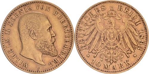 Württemberg mark 1893 j - württemberg:10,