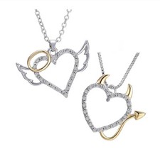 Partner Halskette mit Herz Anhänger Freundschaftskette Engel und Teufel Strass