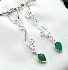 ? Neu! Ohrhänger 925 Silber mit Klappbrisur – grüner Achat Tropfen ?