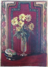 Ölgemälde Blumenvase u. Schmuckdose signiert Erich Säuberlich datiert 1913
