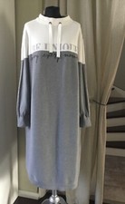 Monari~Damen Strick Kleid~Gr. 42~Grau/Weiß~98% Baumwolle