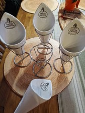 4 x Pommes-Frites-Halter: Keramik /  Steinzeugschale (?) mit Kegelgestell