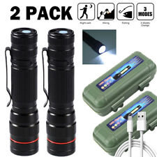 2 x Taschenlampe LED Aufladbar USB Super Hell Taktisches Fackel Lumen Akku NEU
