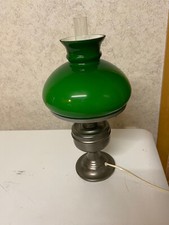 Tischlampe Fuß aus Zinn m. grünem Glasschirm