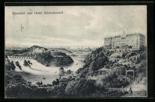 Ansichtskarte Schaffhausen, Rheinfall und Hotel Schweizerhof, Wasserfall 1910 