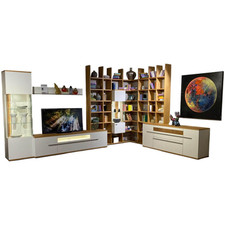 Gwinner Wohnwand Atena Lack Lack Seidenmatt Weiß Akzente Balkeneiche 