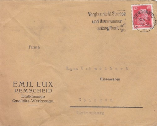 Remscheid briefumschlag 1928 - remscheid,,