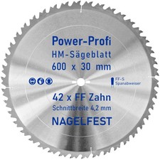 HM-Kreis-Sägeblatt 600 x 30 mm 42 Zahn FF nagelfest mit Spanabweiser Brennholz