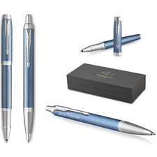 Parker IM PREMIUM Schreibset Tintenroller+Kugelschreiber Blue Grey CC  graviert