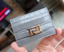 VERSACE CARDHOLDER logo pocket organizer wallet card holder grey croco print