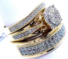 Runder Lab Created Diamond His/Her Wedding Trio Ring Set 14K Gelbgold plattiert