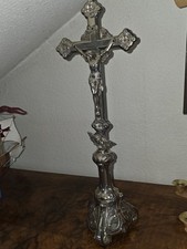 Kruzifix Standkreuz H: 51cm Metallkreuz B:18cm Jesus Christus Silberfarbig