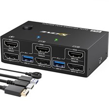 Kceve KVM202DH3 2 x 2 Kvm Switch Dual DP HDMI USB 3.0 4K Display Port Switcher