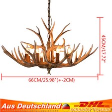 Retro Geweih Kronleuchter 6-Kopf Harz Hirschgeweih Hängelampe Deckenlampe E14