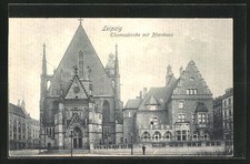 Ansichtskarte Leipzig, Thomaskirche mit Pfarrhaus 1905 