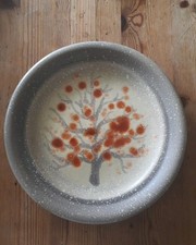 Wandteller Ton glasiert gebrannt 27cm beige Baum