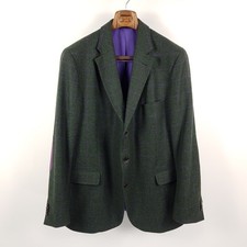 Eduard Dressler Tweed Sakko Herren 60 Grün Lila Kariert Patches Wolle Kaschmir