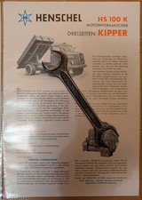 Prospektblatt HENSCHEL 'DREISEITEN-KIPPER HS 100 K',  Original 50 er Jahre, LKW