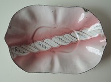 Brotkorb Obstschale Zopfmuster Gold Rosa aus Emaille Handbemalt um 1900 