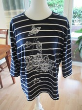 Schönes T-Shirt Blumendekor Glitzerperlen XXL von M&F Dreiviertelarm Streifen