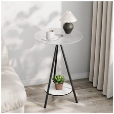 Beistelltisch mit 2 Ebenen, runder Beistelltisch mit Tischplatte aus gehärtet...