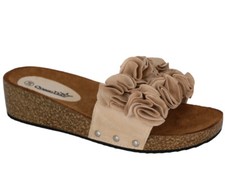 BEIGE WEDGE WEDGE SLIPPERS SLIP-SCHUHE MIT BLUMEN SANDALEN