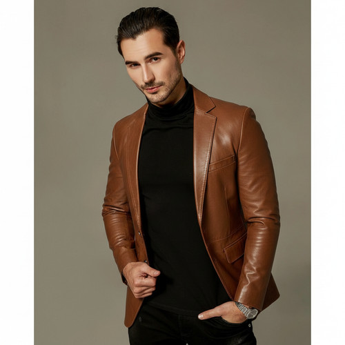 Hellbraun herren leder blazer - hellbraun,